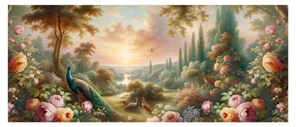 Obraz - Pávy v záhrade (120x50 cm)
