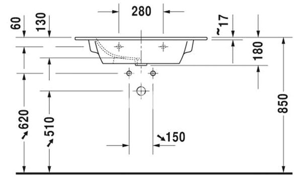 Duravit ME by Starck - Umývadlo 830x490 mm, 3 otvory pre batériu prepichnuté, biela 2336830030