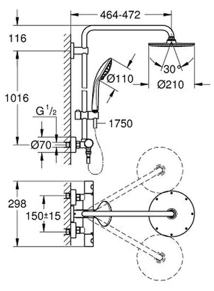 GROHE Euphoria System 210 - Sprchový systém s termostatom na stenu, chróm 27964000
