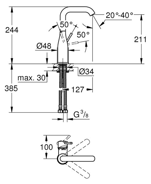 GROHE Essence - Páková umývadlová batéria bez odtokovej súpravy, veľkosť L, chróm 23541001