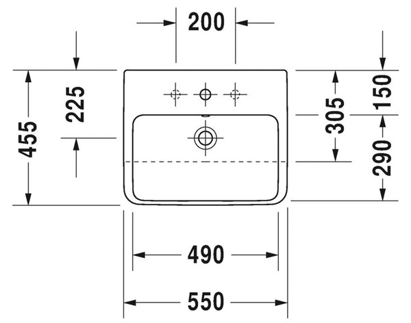 Duravit ME by Starck - Polozápustné umývadlo 550x455 mm, 1 otvor na batériu prepichnutý, biela 0378550000