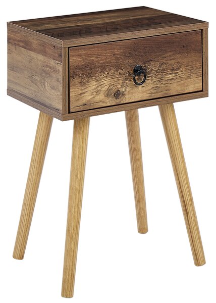 Nočný stolík so zásuvkou tmavé drevo rustikálny dizajn úložný priestor do spálne