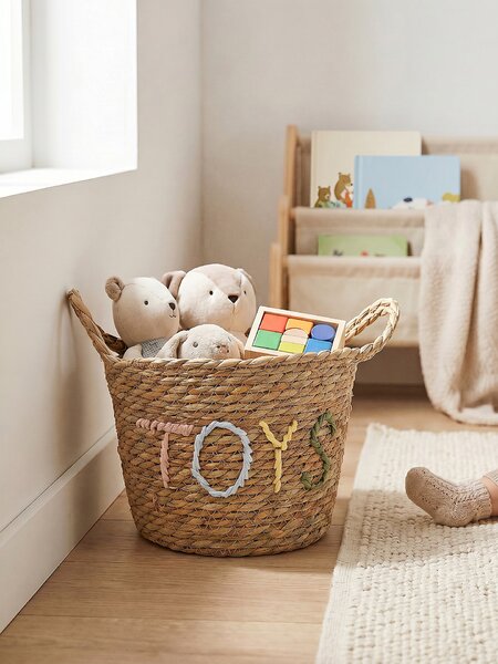 Sinsay - Pletený úložný kôš s nápisom „Toys“ - béžová
