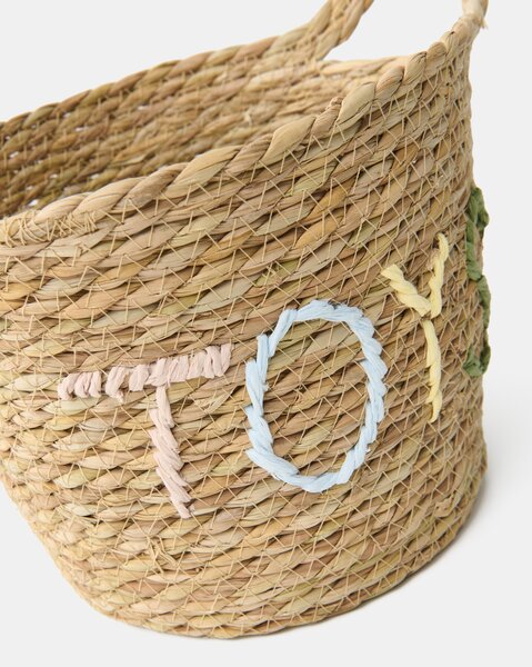 Sinsay - Pletený úložný kôš s nápisom „Toys“ - béžová