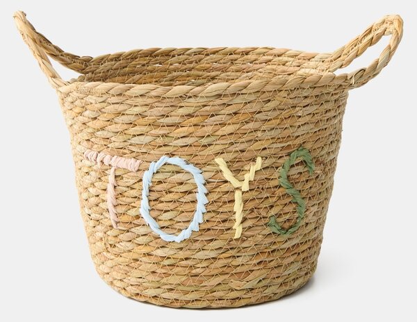 Sinsay - Pletený úložný kôš s nápisom „Toys“ - béžová