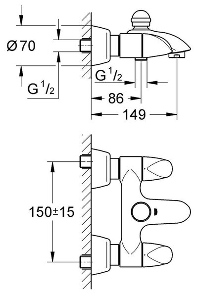 GROHE Aria - Vaňová batéria nástenná, chróm 25081000