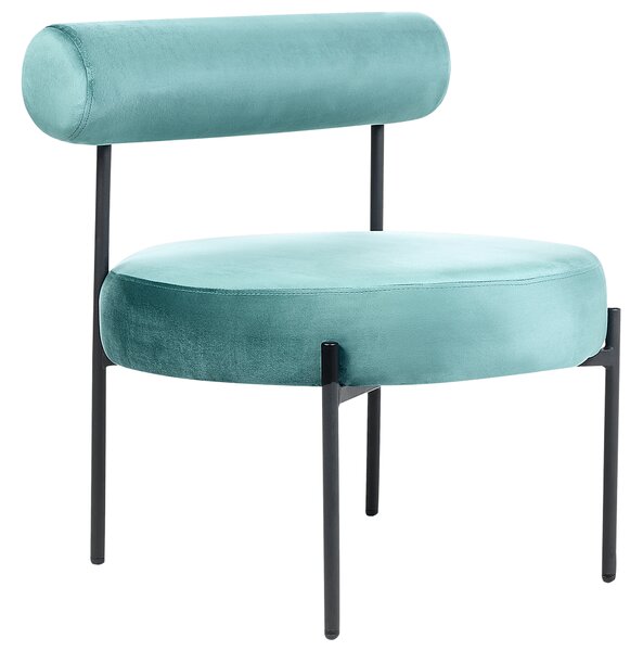 Stolička bez opierok tyrkysová zelená zamatové čalúnenie okrúhle sedadlo a operadlo kovový rám vintage dizajn