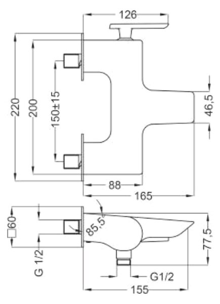 Teorema Code - Vaňová batéria nástenná, chróm, TECO72160