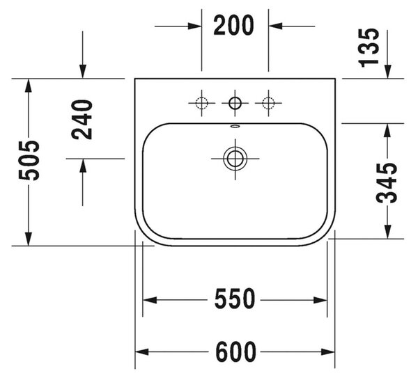 Duravit Happy D.2 - Umývadlo do nábytku 600x505 mm, 1 otvor pre batériu, biela 2318600000