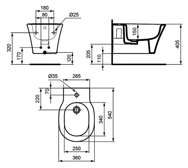 Ideal Standard Connect Air - Závesný bidet, biela E026601