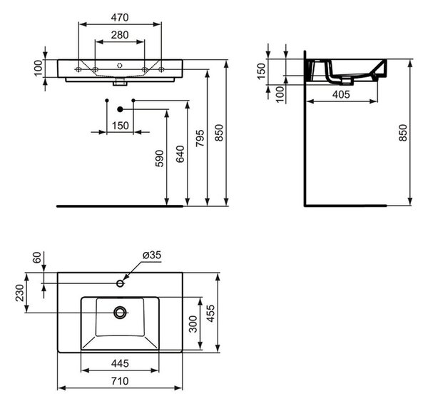 Ideal Standard Strada - Nábytkové umývadlo 710x455 mm, s prepadom, biela K078701
