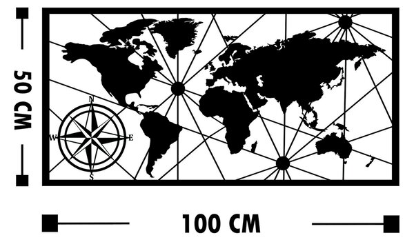 ASIR Kovová dekorácia na stenu MAPA 100 cm