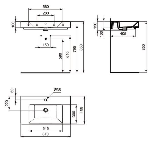 Ideal Standard Strada - Nábytkové umývadlo 810x455 mm, s prepadom, biela K078801