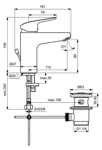 Ideal Standard CeraFlex Grande - Umývadlová batéria stojánková, s odtokovou garnitúrou, chróm B1713AA