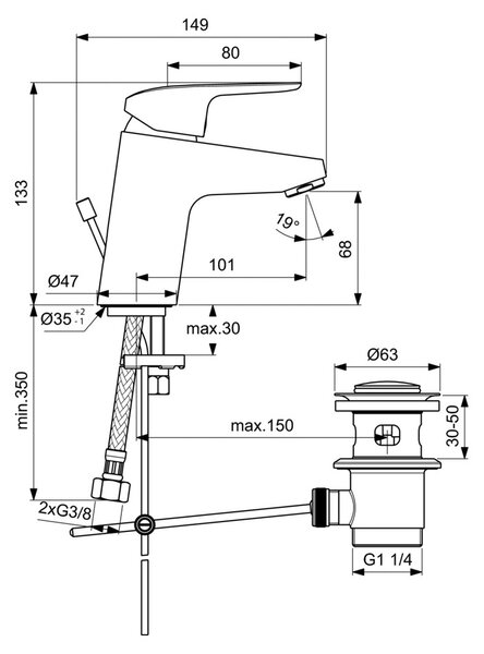 Ideal Standard CeraFlex - Umývadlová batéria stojánková s odtokovou garnitúrou, chróm B1708AA