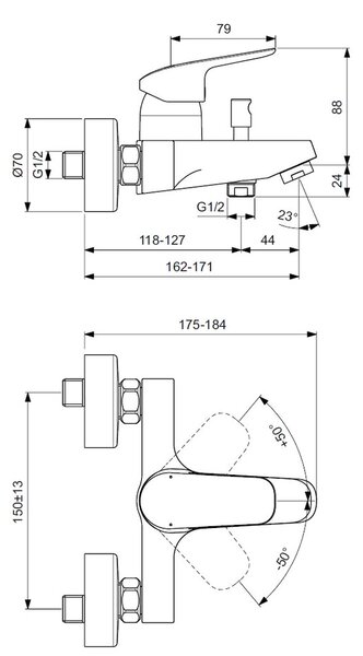 Ideal Standard CeraFlex - Vaňová batéria nástenná, chróm B1721AA