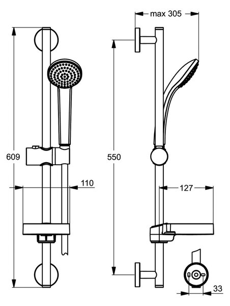 Ideal Standard Idealrain - Sprchová súprava S1 s 1-funkčnou ručnou sprchou, 600 mm tyč, chróm B9501AA