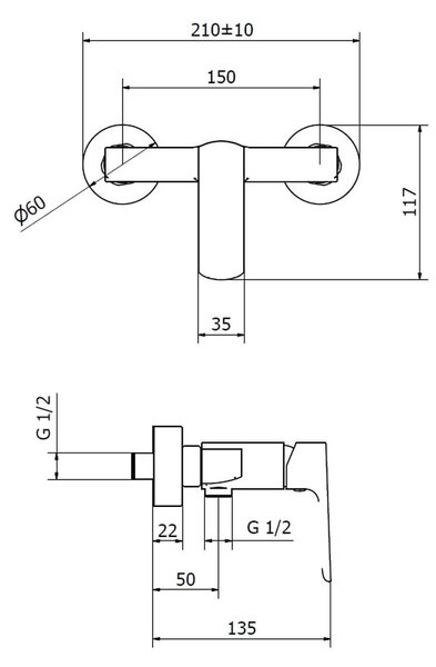 Teorema Edge - Sprchová batéria nástenná, chróm 8E210