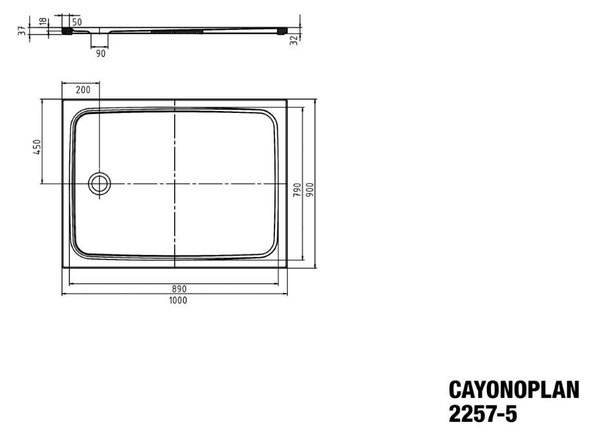 Kaldewei Cayonoplan - Sprchová vanička 1000x900 mm, so zníženým polystyrénovým nosičom, alpská biela 361747980001