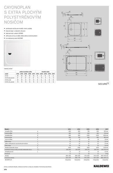 Kaldewei Cayonoplan - Sprchová vanička 1000x900 mm, so zníženým polystyrénovým nosičom, alpská biela 361747980001