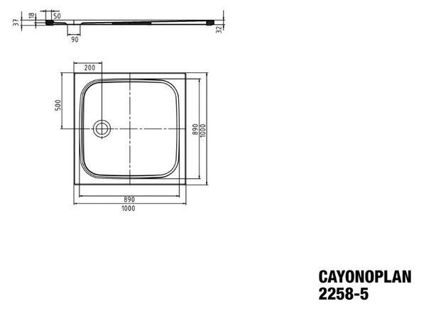 Kaldewei Cayonoplan - Sprchová vanička 1000x1000 mm, so zníženým polystyrénovým nosičom, alpská biela 361847980001