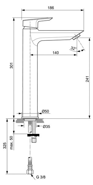 Ideal Standard Tesi - Umývadlová batéria vysoká, bez odtokovej garnitúry, chróm A6575AA