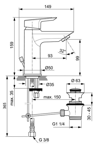 Ideal Standard Tesi - Umývadlová batéria s odtokovou garnitúrou, chróm A6557AA