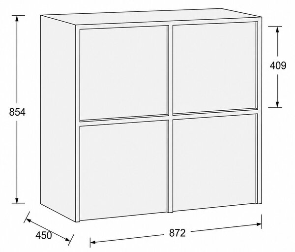 Nadstavba pre skrine FRAME, 4x dvere, 872 x 450 x 854 mm, PUSH-lock, orech
