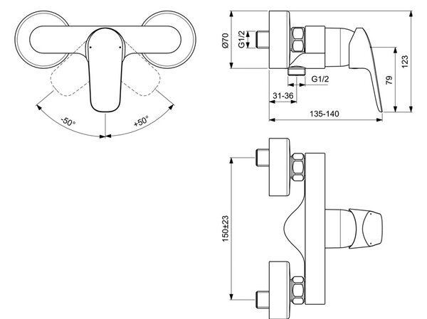Ideal Standard CeraFlex - Sprchová batéria nástenná, chróm B1720AA