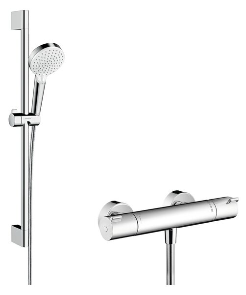 Hansgrohe Crometta - Vario sprchová súprava na stenu s termostatom Ecostat 1001 CL a sprchovou tyčou 65 cm, biela/chróm 27812400