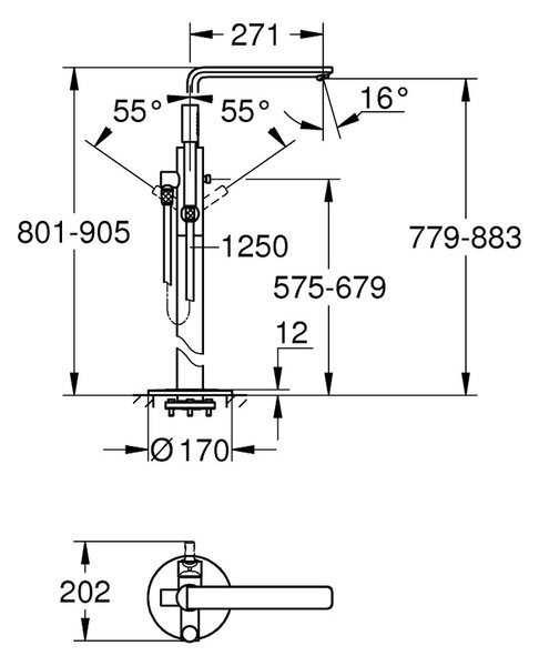 GROHE Lineare - Páková vaňová batéria, montáž do podlahy, chróm 23792001