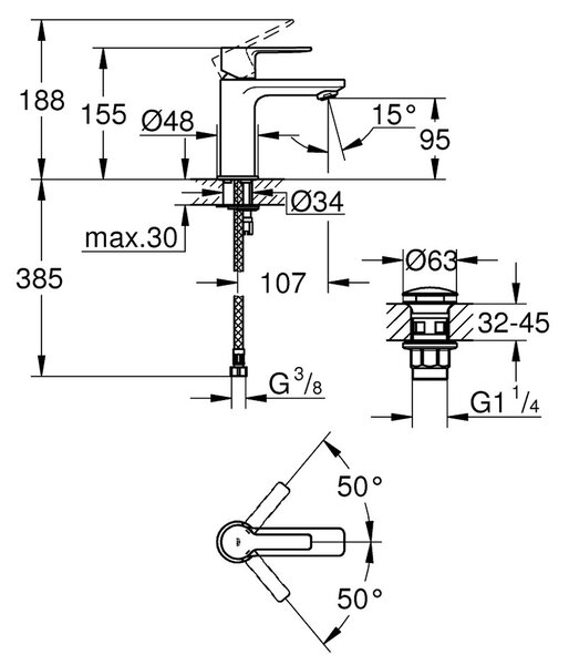 GROHE Lineare - Páková umývadlová batéria, veľkosť XS, chróm 23791001