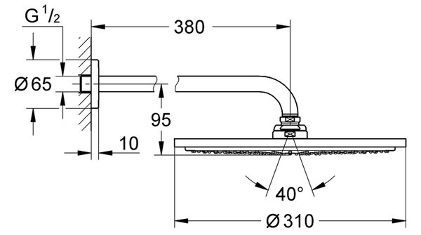 GROHE Rainshower Cosmopolitan 310 - Hlavová sprcha, 1 prúd, so sprchovým ramenom, supersteel 26066DC0