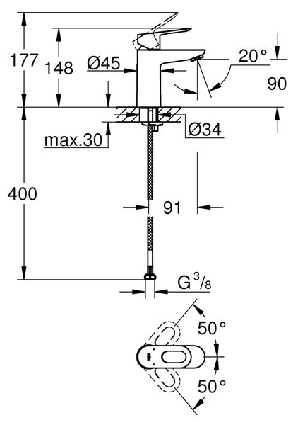 GROHE BauLoop - Páková umývadlová batéria, veľkosť S, chróm 23337000