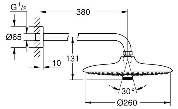 GROHE Euphoria 260 - Hlavová sprcha, 3 prúdy, so sprchovým ramenom, chróm 26458000