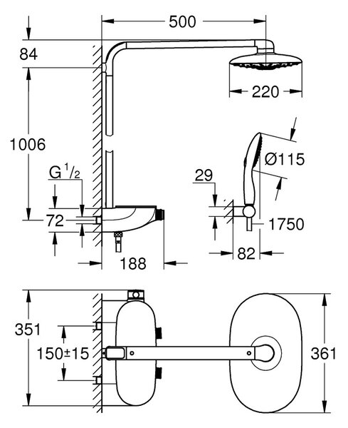 GROHE Rainshower System SmartControl DUO 360 - Sprchový systém s termostatom na stenu, biela/chróm 26250LS0