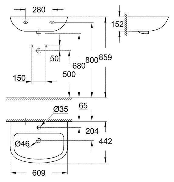 GROHE Bau Ceramic - Závesné umývadlo 609x442 mm, alpská biela 39421000