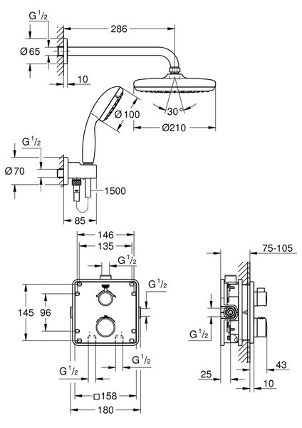 Grohe Grohtherm - Sprchový set Perfect so sprchou Temptesta 210, komplet, chróm 34729000