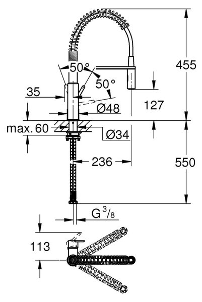 GROHE Get - Páková drezová batéria, strunová, chróm 30361000