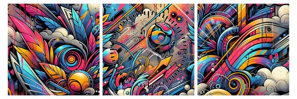 Obraz - Pestrofarebné graffiti (s hodinami) (90x30 cm)