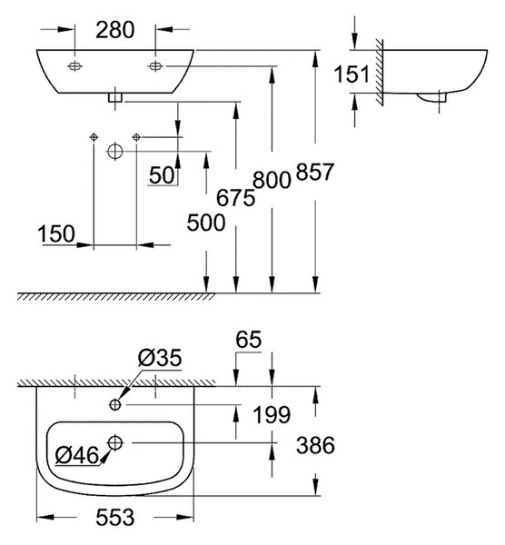 GROHE Bau Ceramic - Závesné umývadlo 553x386 mm, alpská biela 39440000