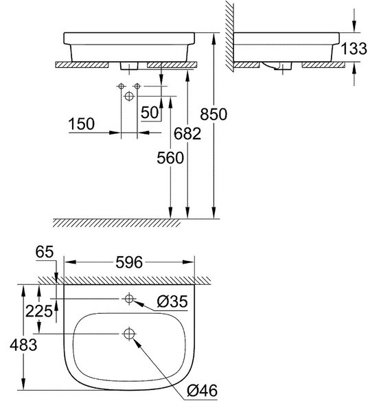 GROHE Euro Ceramic - Umývadlo na dosku 596x483 mm, PureGuard, alpská biela 3933700H