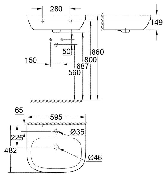 GROHE Euro Ceramic - Závesné umývadlo 595x482 mm, alpská biela 39335000