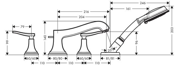 Hansgrohe Metropol Classic - 4-otvorová batéria na okraj vane, chróm/vzhľad zlata 31441090