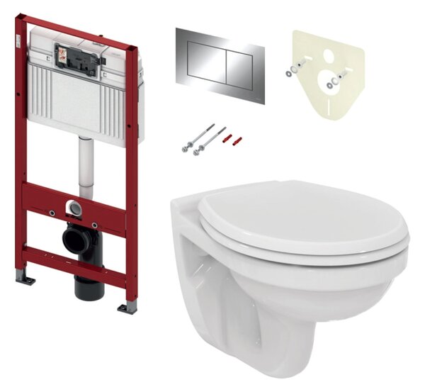 TECE set 1- Inštalačný modul s nádržkou UNI pre WC + tlačidlo chróm + úchyt + zvuková izolácia + závesné WC + WC sedátko