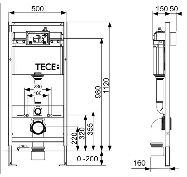 TECE set 3- Inštalačný modul s nádržkou pre WC + tlačidlo chróm + úchyt + izolácia + závesné WC AQUABLADE + WC sedátko Soft-Close, ultra ploché