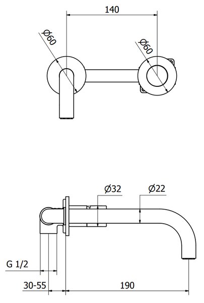 Teorema Jack- Umývadlová batéria pod omietku, komplet, výpusť CLICK, rameno 190 mm, chróm 8I316