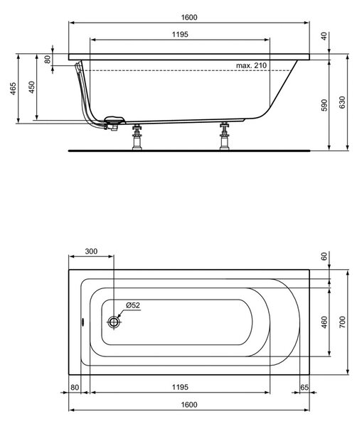Vima 611 - Vaňa 1600x700 mm, biela
