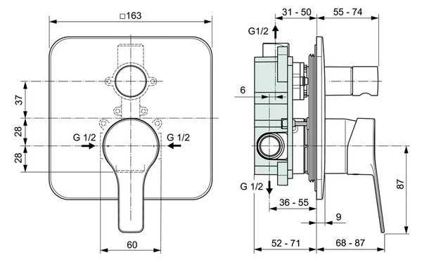 Ideal Standard Entella - Vaňová batéria pod omietku, komplet, chróm A6949AA