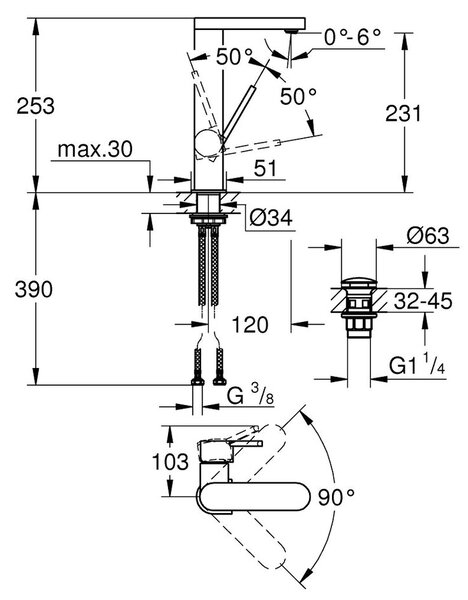GROHE Plus - Páková umývadlová batéria, veľkosť L, chróm 23873003